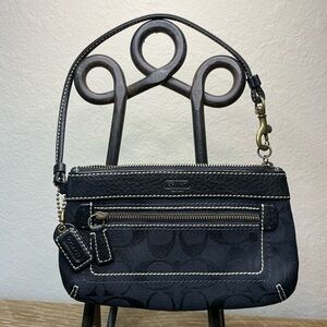 Coach Black Signature C Jacquard Canvas and Leather Wristlet